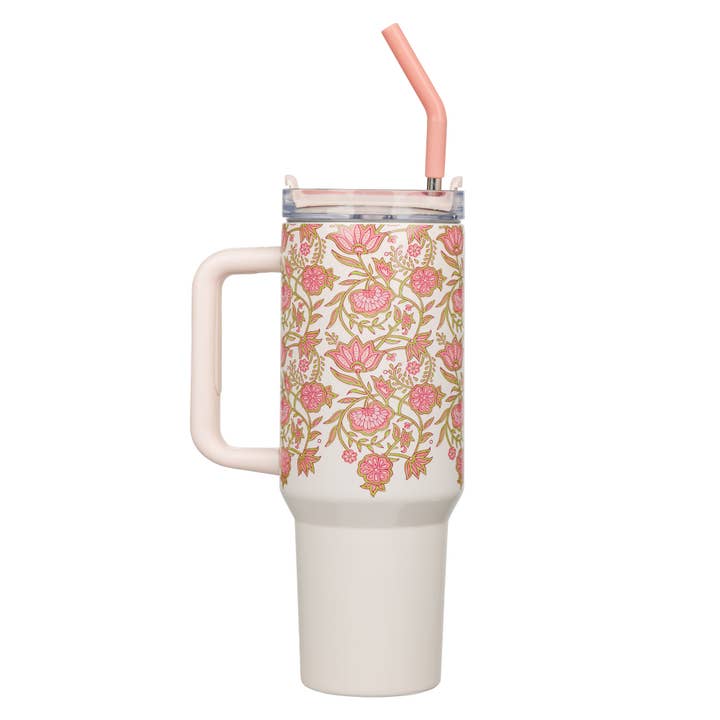 Christian Art Gifts - Wholesale Insulated Mug/Tumbler - Tumbler w/straw SS Pink Be Still Ps. 46:10