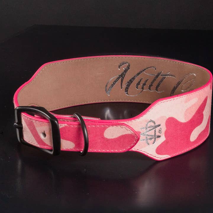Pink Camouflage Leather Dog Collar for wholesale by Mutt Couture