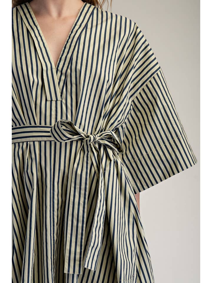 Glam - Wholesale Dress - Women's - Belted Relaxed Stripe Midi Dress15