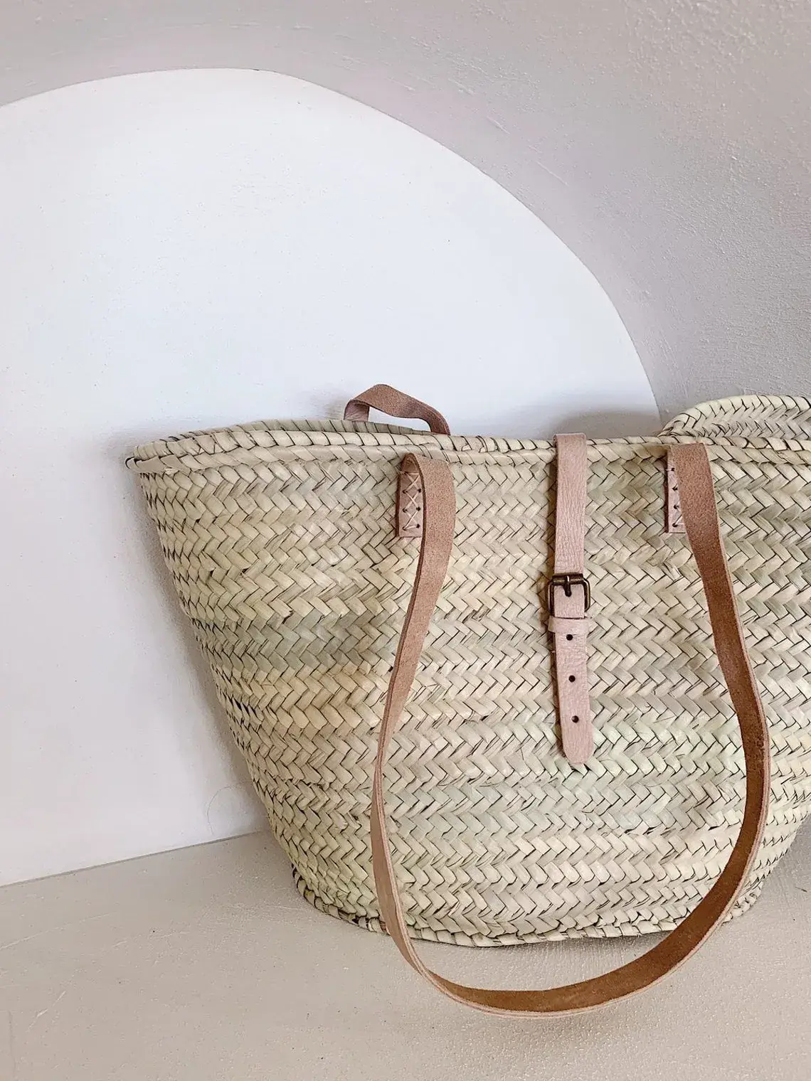 HandmadeBestSeller - Vente Sac de plage - SAC EN PAILLE Panier marocain fait main avec cuir2