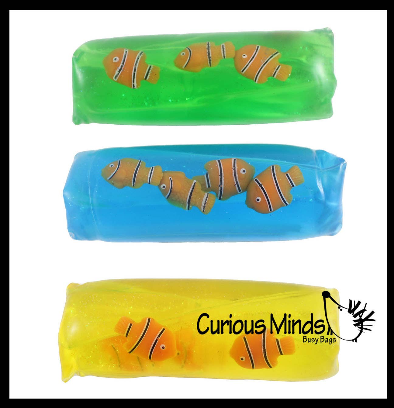 Curious Minds Toys - Vente Jouet mou – enfant et bébé - 1 tube rempli d'eau, poisson-clown, animal de mer, serpent3