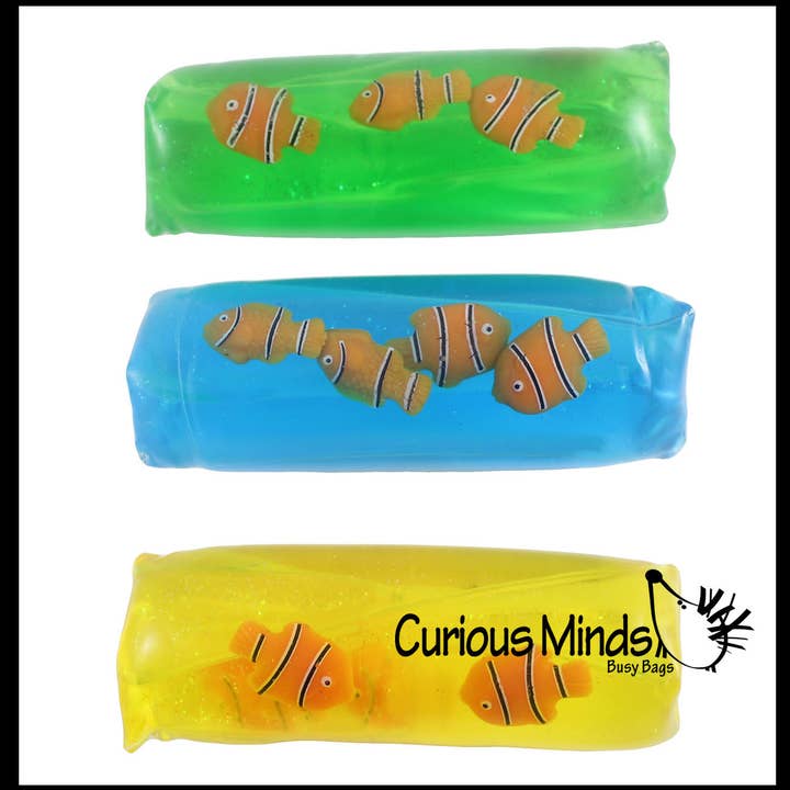 Curious Minds Toys - Vente Jouet mou – enfant et bébé - 1 tube rempli d'eau, poisson-clown, animal de mer, serpent3