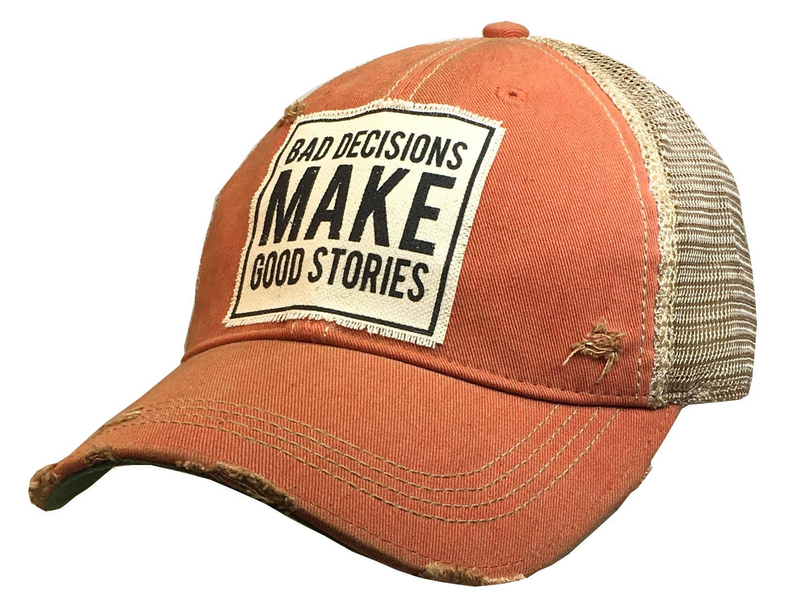 Bad Decisions Make Good Stories Distressed Trucker Cap for wholesale by Vintage Life