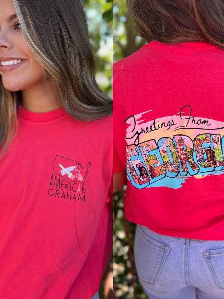 Artisan Greetings from Georgia Paprika Short Sleeve Graphic T-Shirt for wholesale by American Graham Apparel