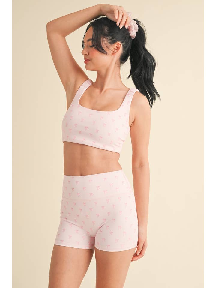 Pink Bows Bow Print Ruched Bra Top for wholesale on Faire