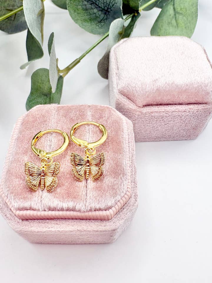 Butterfly Charm Huggie Hoop Earrings For Kids for wholesale by Candi Co Jewellery