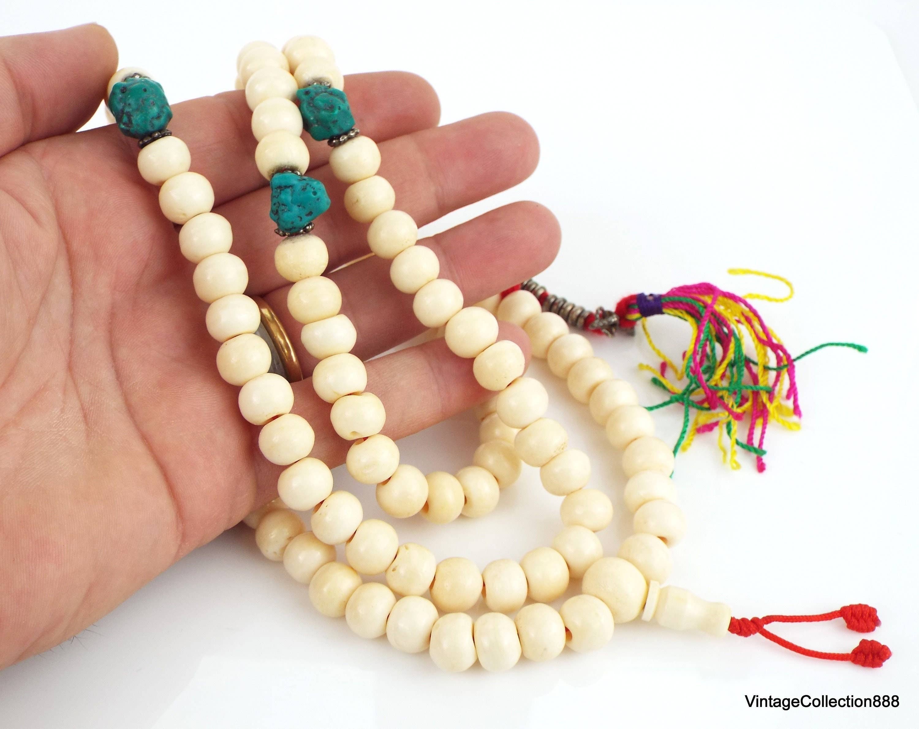 Vintagecollection888 – Colar de contas de oração por atacado – Colar de Meditação Mala Tibetano com 108 Contas de Osso de Iaque3