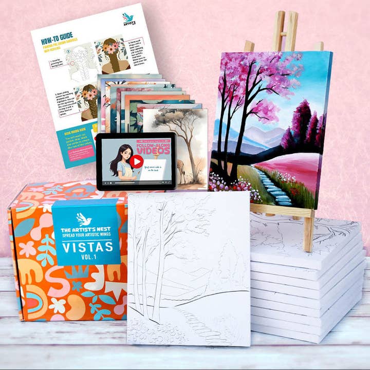 The Artist's Nest - Wholesale Art Set - Kids & Baby - Guided Pre-drawn Canvas Set - Vistas Vol. 1