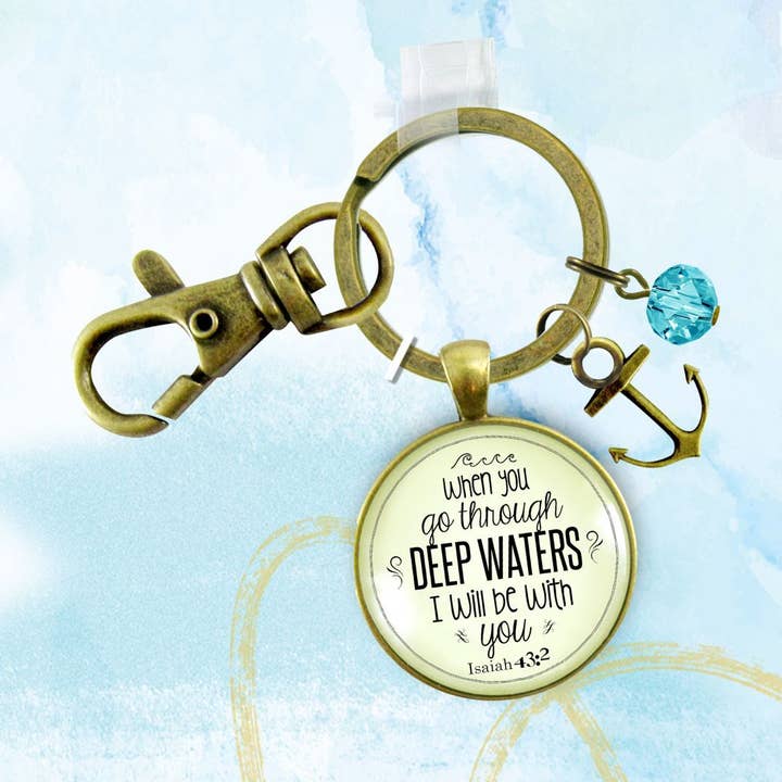 Anchor Keychain When You Go Through Deep Waters Faith Charm for wholesale by Gutsy Goodness