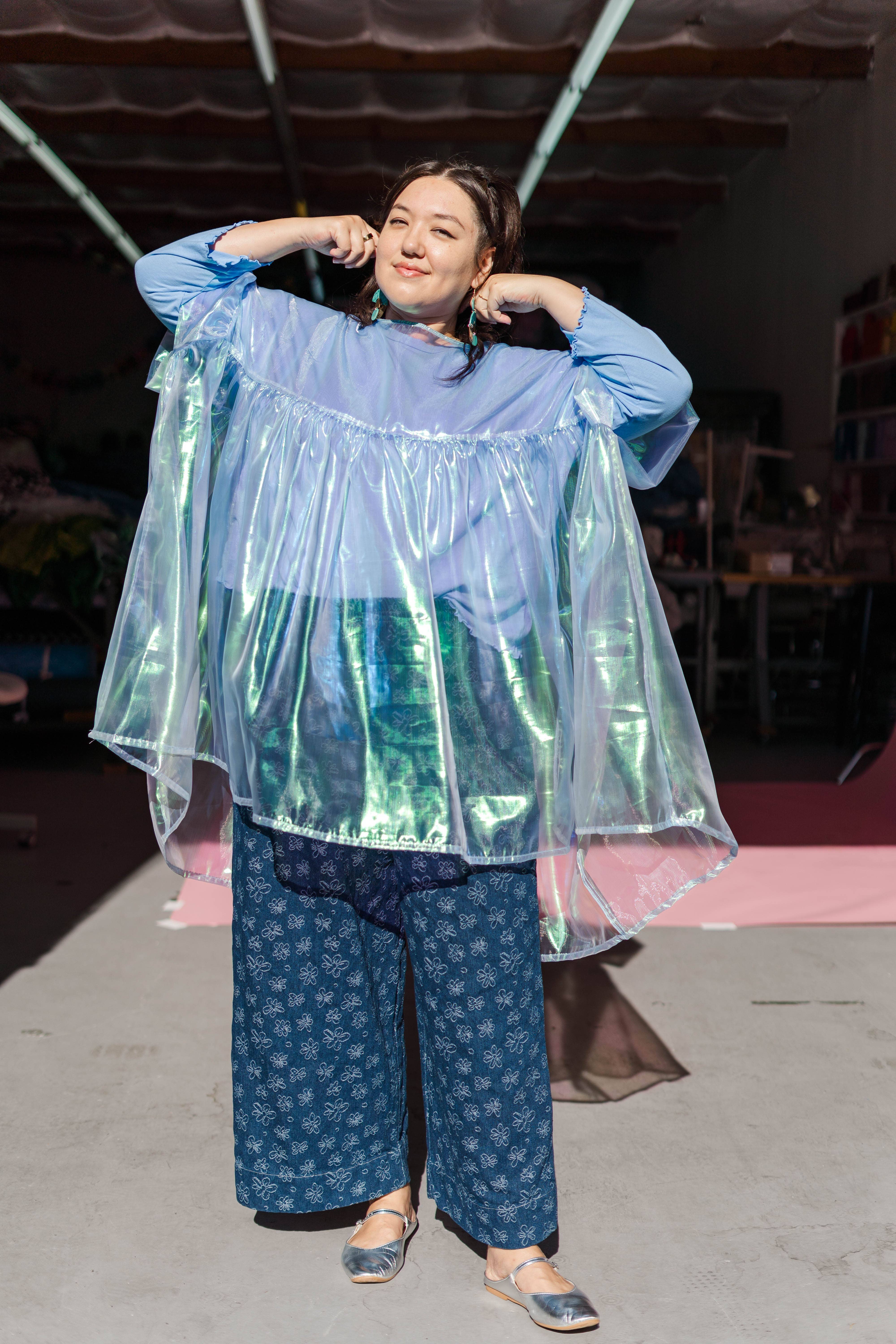 Nettle Studios - Wholesale Dress - Women's - Size Inclusive Plus Size Sheer Blue Ruffle Mini Dress Spring25