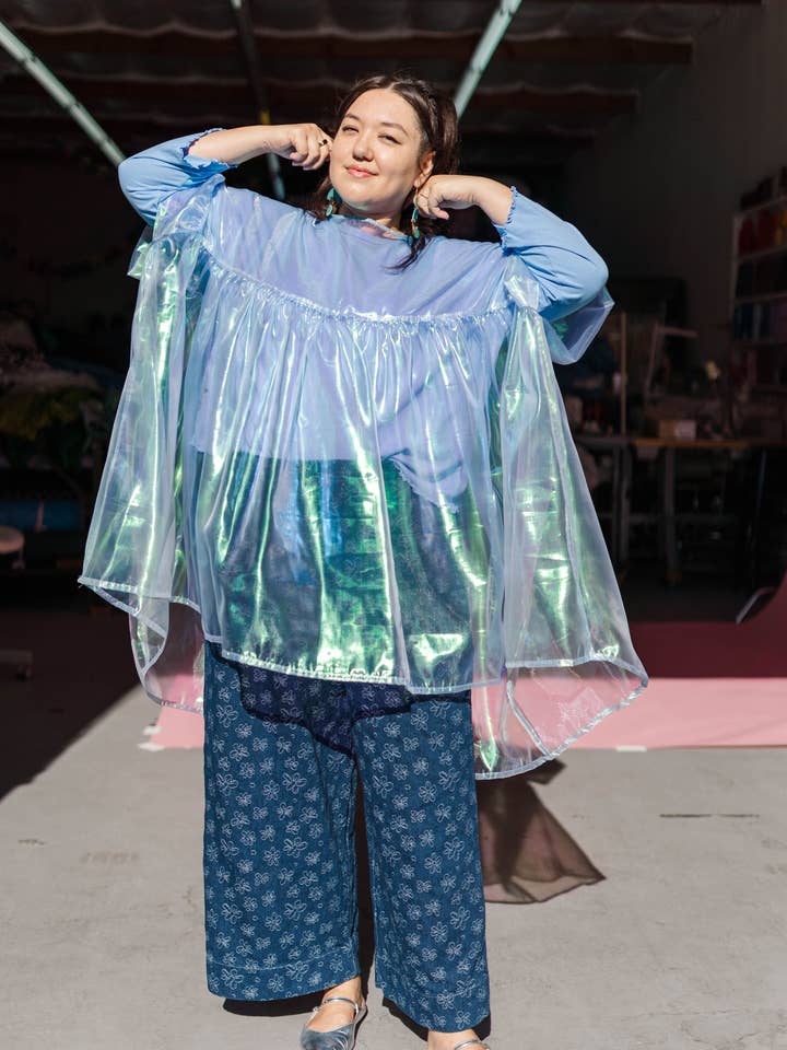 Nettle Studios - Wholesale Dress - Women's - Size Inclusive Plus Size Sheer Blue Ruffle Mini Dress Spring25