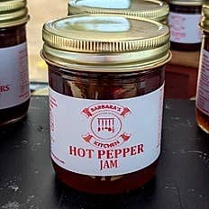 Hot Pepper Jam 8 oz jar for wholesale by Barbara's Kitchen Jams & Salsas