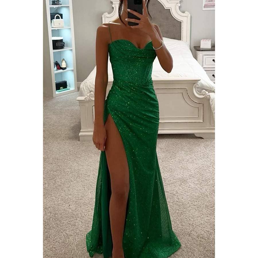 Fashion Combination - Wholesale Dress - Women's - Sparkly High-Slit Evening Gown with Draped Bodice – Elegant 5