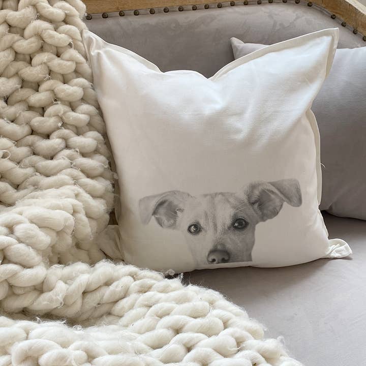 Chiweenie Peeking Throw Pillow Cover for wholesale by Perkie Prints