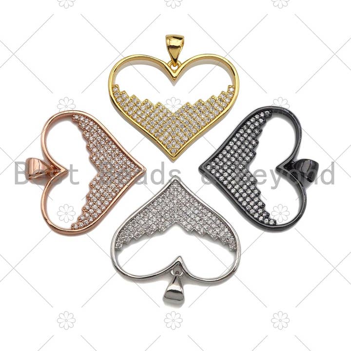 18K Gold Large Heart Shape Pendant,Heart Charm, Heart Pave Pendant, Gold plated, 21mm, Sku#LK55 for wholesale by BestBeads&Beyond
