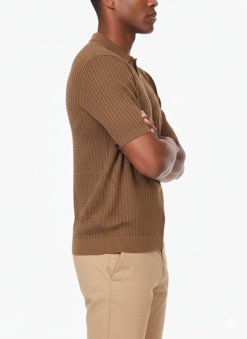 HB BROWN Men's Textured Polo Shirt for wholesale on Faire1