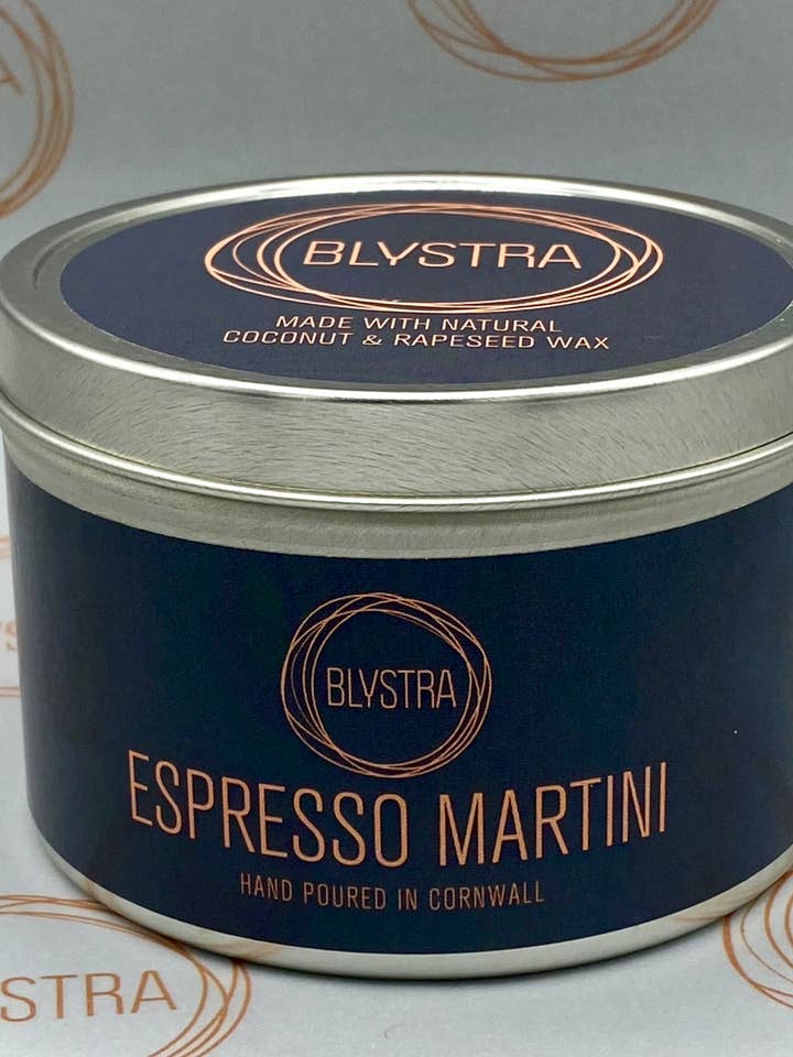 Espresso Martini Hand-poured Tin Candle for wholesale by Blystra candles