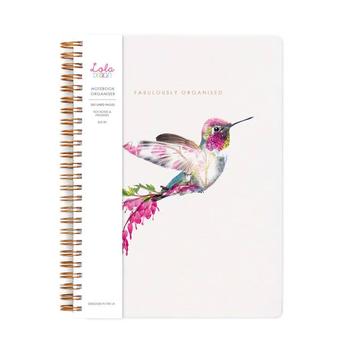 Hummingbird Wiro Bound Notebook Organiser by Lola Design for wholesale by Lola Design Ltd