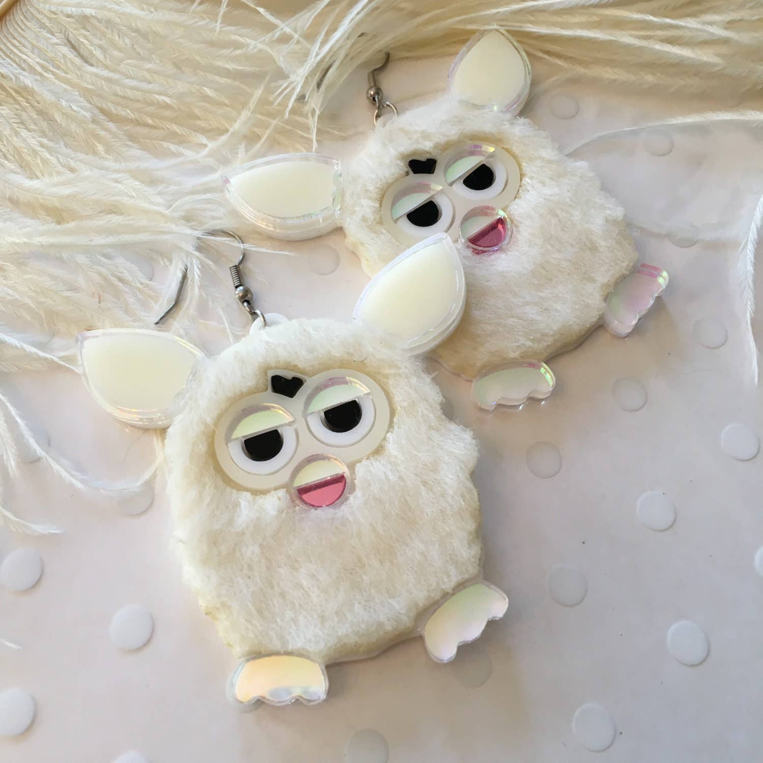 I'm Your Present - Wholesale Dangle Earrings - Furry Furby Earrings, Laser Cut Acrylic, Plastic Jewelry3
