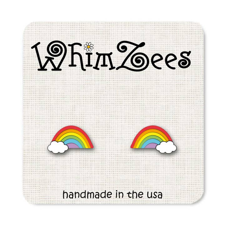 Rainbow with Cloud Stud Earrings W100 for wholesale by WhimZees