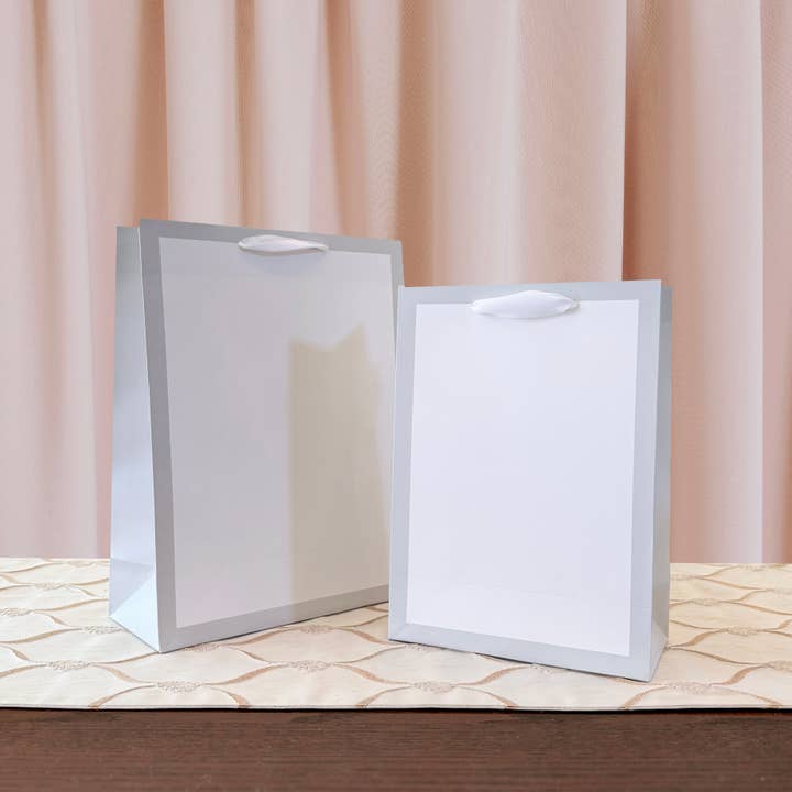 ByHome - Wholesale Gift bag - 25pcs, Soft Gray Border Gusset White Gift Bag w/ tissue6
