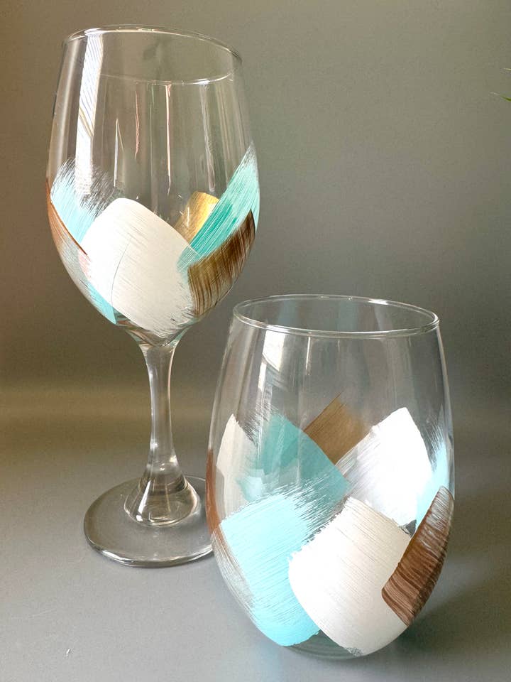 Coastal Breeze | Hand-Painted Wine Glass | Gold | Luxurious for wholesale by Heather Eck Artist LLC