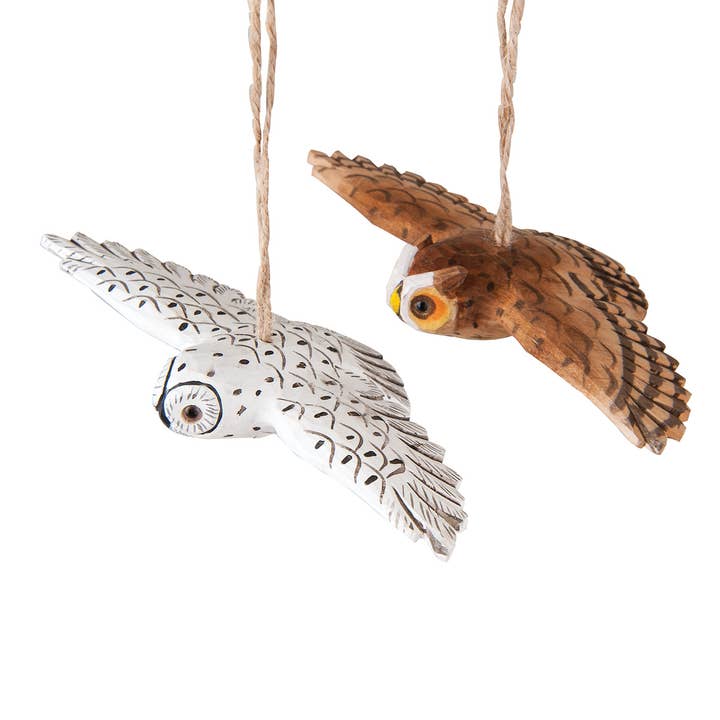 C&F Home - Wholesale Ornament Set - Christmas Flying Owl Wood Ornament Set 2