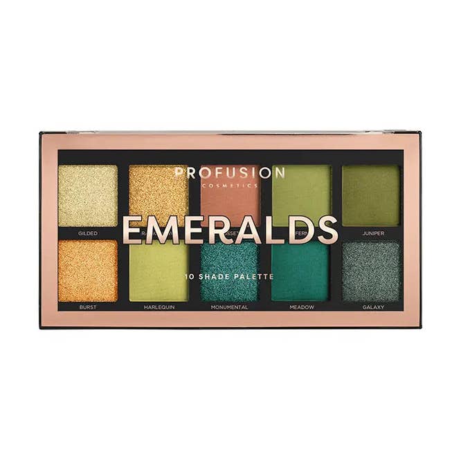 Palette de Maquillage Ombres à Paupières Multi-Finis 10 Teintes - Émeraudes pour la vente par Profusion Cosmetics
