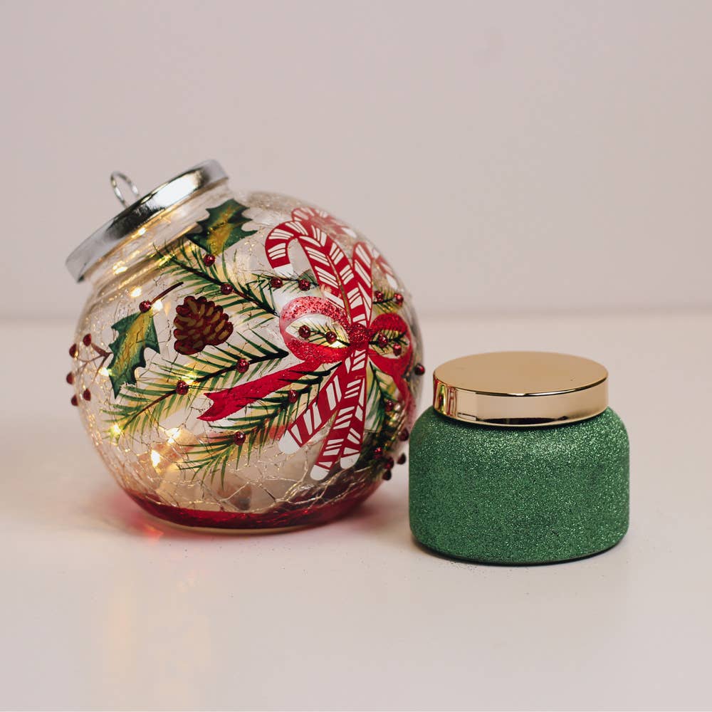 A Cheerful Giver - Wholesale Ornament Set - Candy Cane LED Ornament & Holly Tree Candle Gift Set3