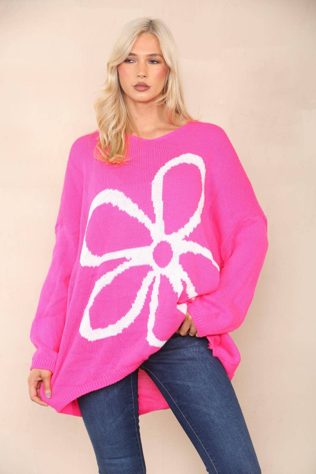 Miss Bold - Wholesale Tunic Sweater - Women's - Italian Oversized Floral Print Knitted Jumper Top12