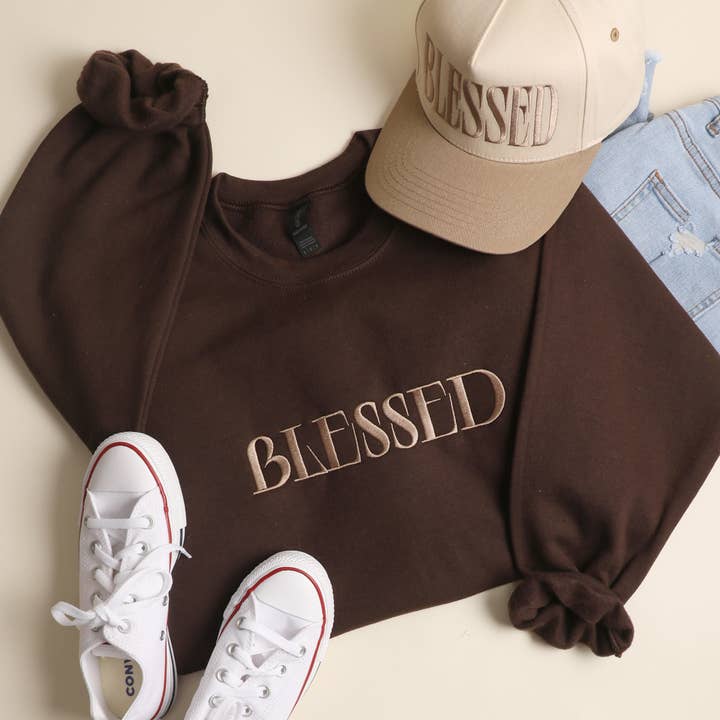 Fashion City - Wholesale Sweatshirt - Unisex - BLESSED Embroidered Fleece Heavyweight Sweatshirt2