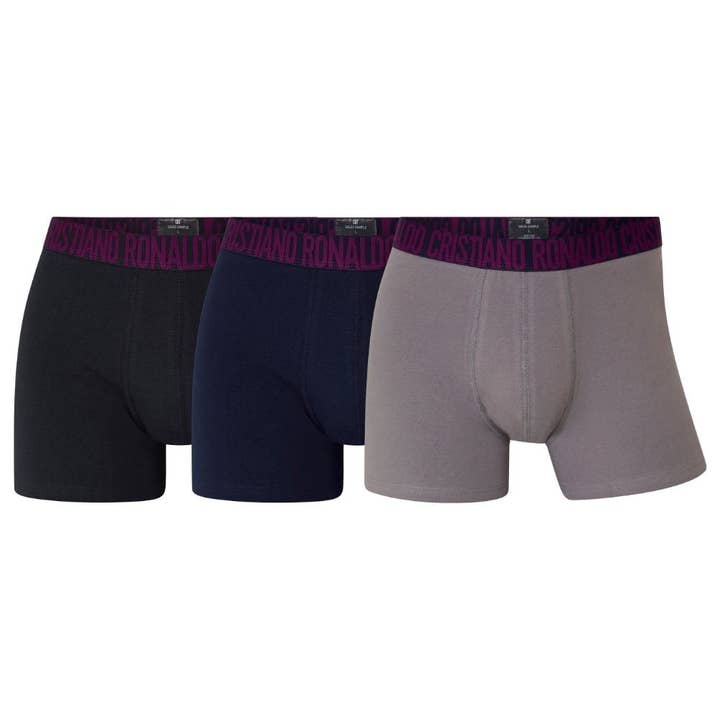 CR7 UNDERWEAR Boxers for Men in Organic Cotton - Pack of 3 (Navy, Gray, Black) Cristiano elastic for wholesale by CR7 Underwear