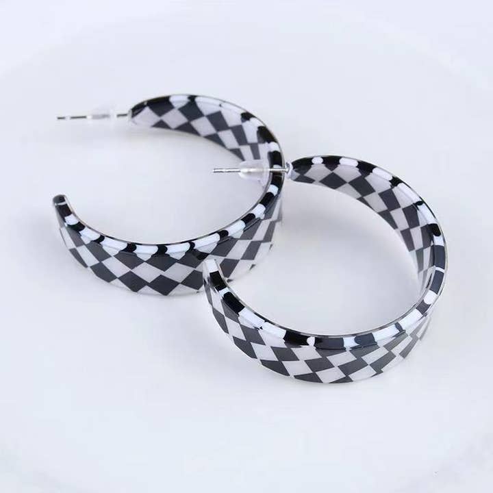 Cute Pair of Black and White Checkered Earrings for Gameday for wholesale by Purple Myrtle