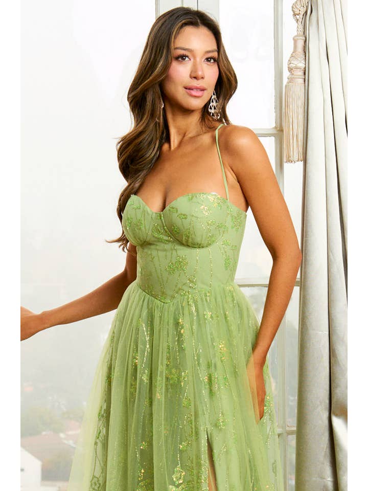 Maniju - Wholesale Gown - Women's - Glitter Maxi Dress With Lace Up Back Detail