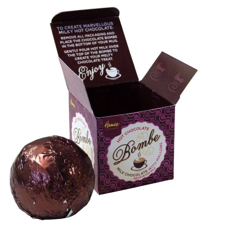 Hames Chocolates – wholesale Hot cocoa mix/kit – UK ONLY. Milk Hot Chocolate Bombe with Mini Mallows1