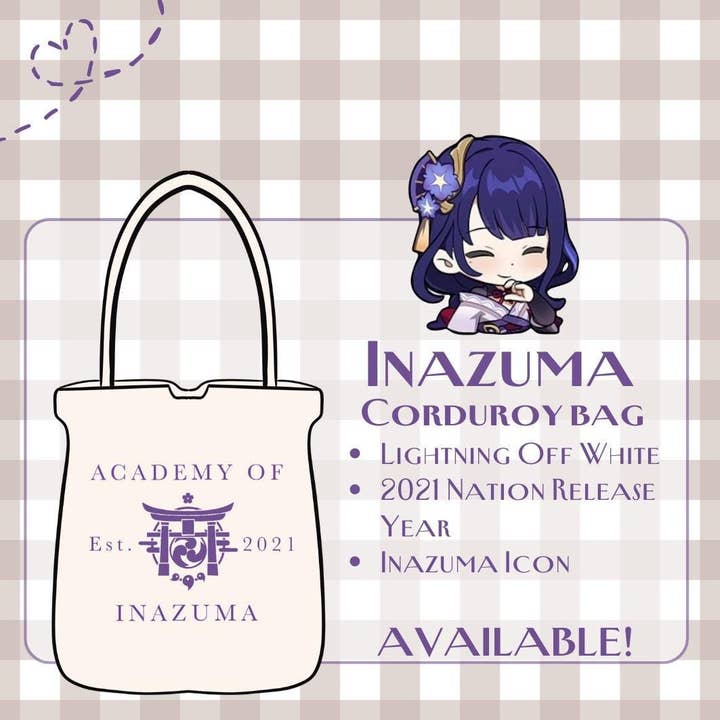 Borsa Tote in Velluto a Coste Inazuma - Serie Moderna AU Genshin Impact per la vendita all'ingrosso da parte di Studio Ayu