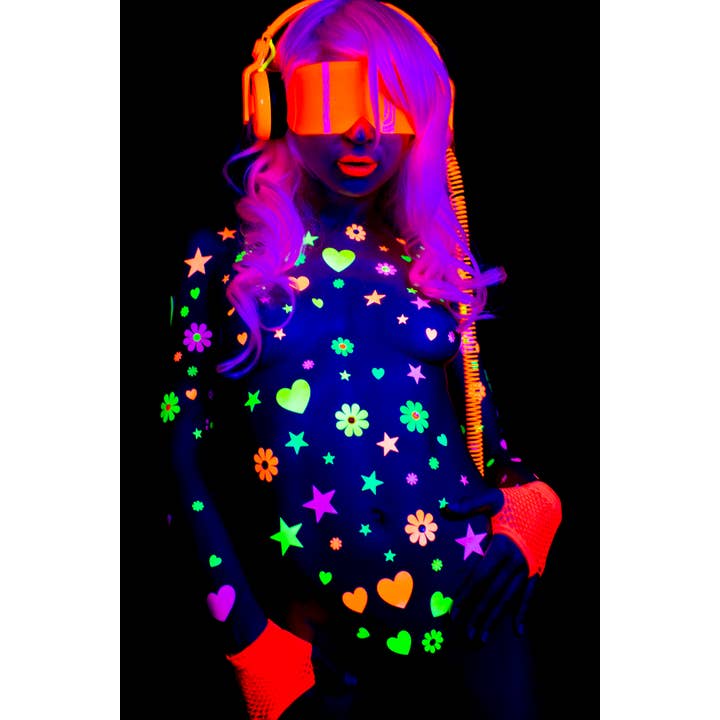 Sasswear - Wholesale Nipple Pasties - Women's - Heart Blacklight Body Stickers-40 Pk3