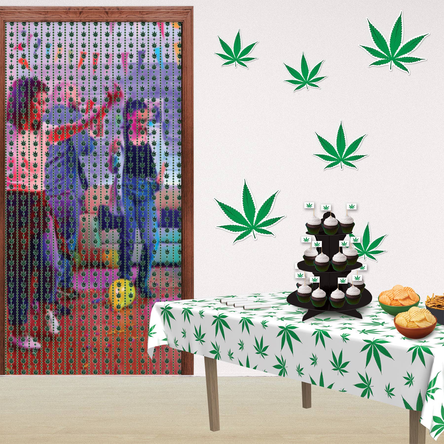 Beistle - Vente Décalcomanie – décorations de fête - Rideau perlé motif feuille de cannabis, 2 m x 61 cm2