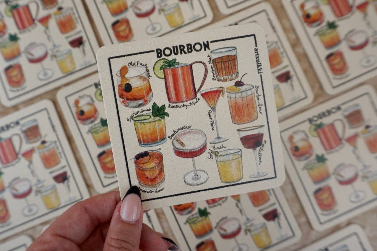 artxnikki - Venta al por mayor Posavasos - Juego de 4 posavasos clásicos para cócteles (bourbon, ginebra, vodka, tequila)3