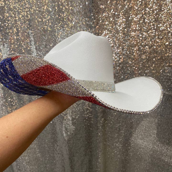 Rhinestone Cowgirl - Wholesale Cowboy Hat - Women's - The American Flag Hat in White
