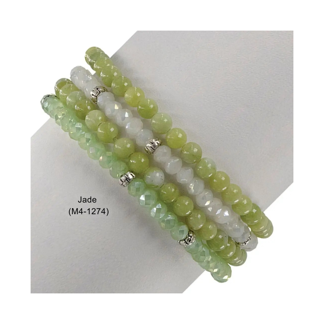 My Fun Colors - Wholesale Beaded Bracelet - Gemstone + Crystal Bead Stretch Bracelets, Set418