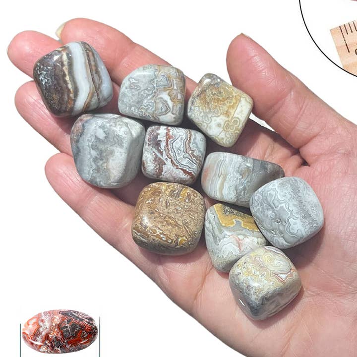 Crazy Lace Agate Tumbled Crystals 100gms With Info Cards for wholesale by BellaMira Home