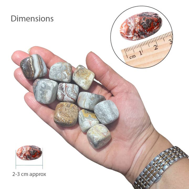 Crazy Lace Agate Tumbled Crystals 100gms With Info Cards for wholesale by BellaMira Home
