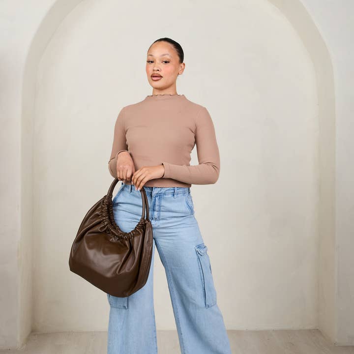 Jen & Co. - Wholesale Shoulder Bag - Women's - M2625 Lena Ruched Shoulder Bag w/ Round Handle