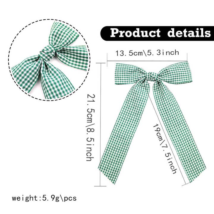 MKS America - Wholesale Hair Clip - Women's - Rosewater Gingham Ribbon bow clips - 21 colors12