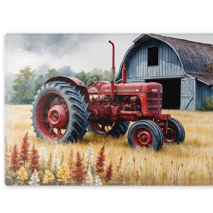 Vintage Red Tractor Cutting Board for wholesale by Traci's Fun Creations