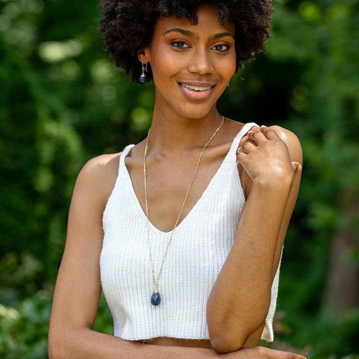 Anju Jewelry - Wholesale Pendant/charm necklace - Gold-Plated Lapis Lazuli Teardrop Necklace1