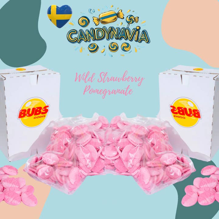 Candynavia - Wholesale Hard Candy - Bubs Swedish Candy Box 2.8kg Oval Wild StrawberryPomegranate