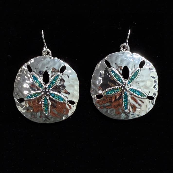 FR2351 Blue Glitter Sand Dollar Metal Dangle Earrings for wholesale by 0011 PREMIERE