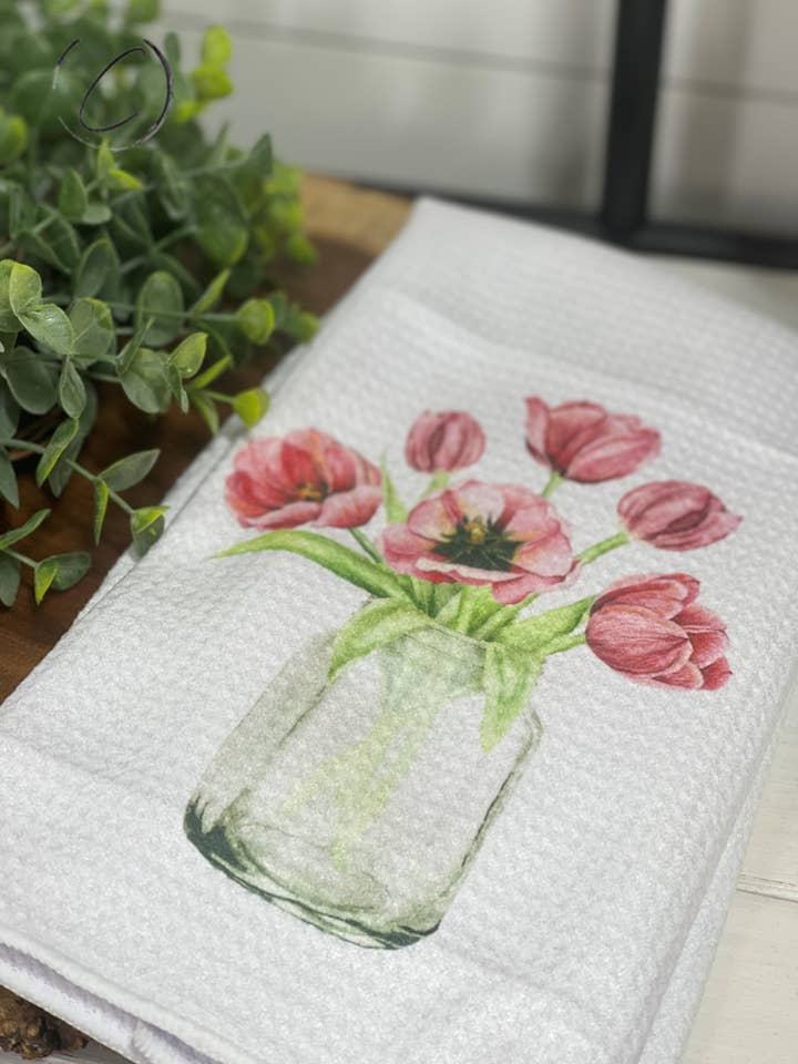 Tulip Bloom Waffle Weave Tea Towel for wholesale by CMD Wholesale
